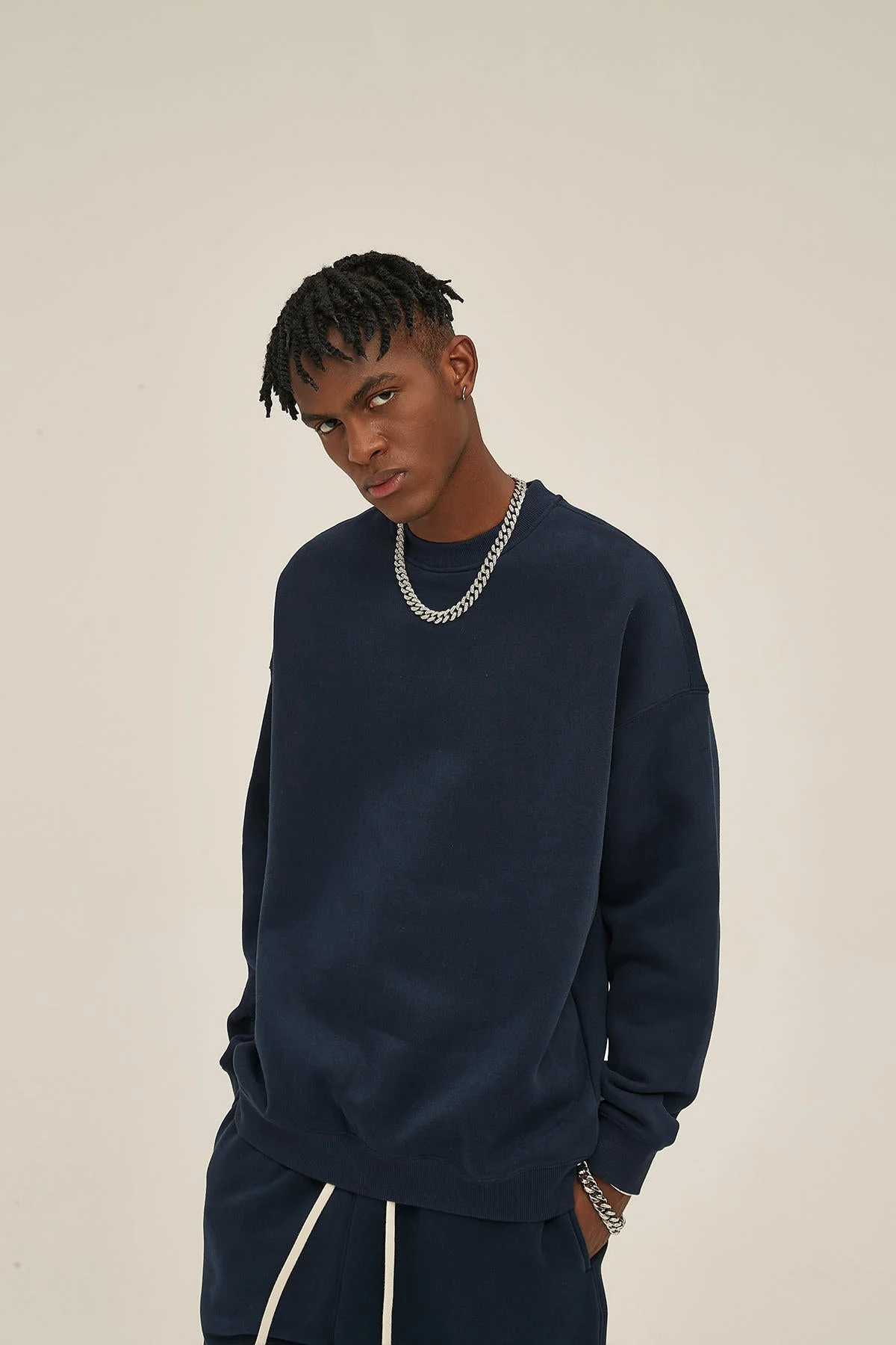 Fleece Men Navy Sweatshirt