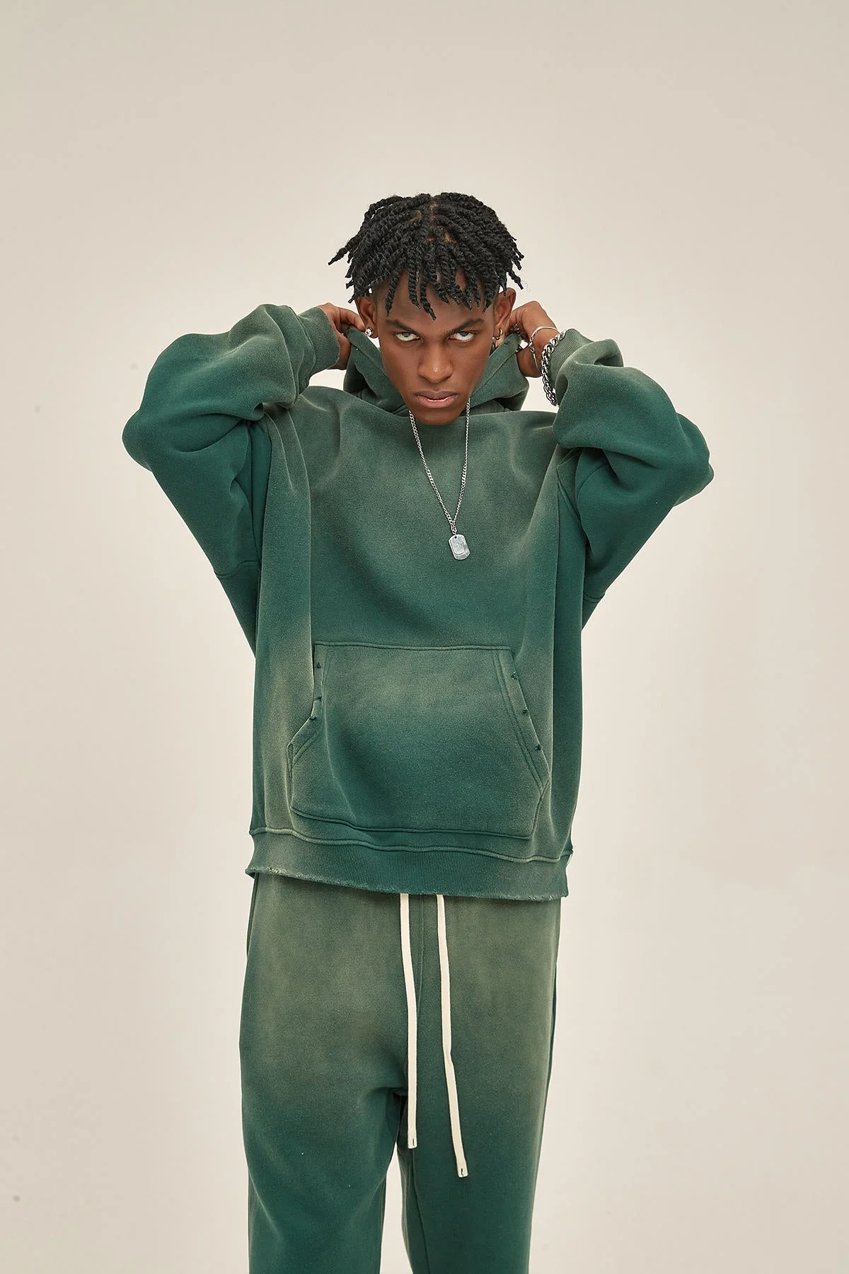 Alternative view of Tye Dyed Washed Men Dark Green Hoodie