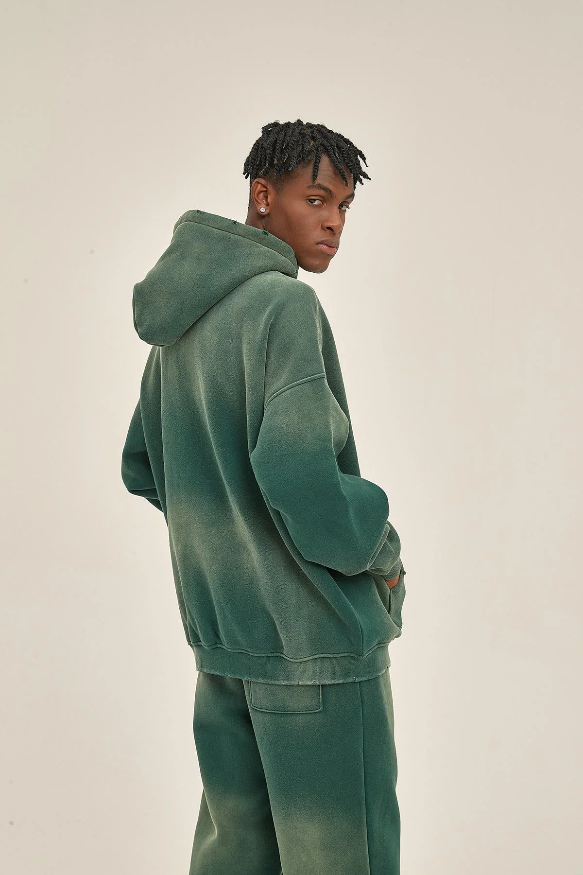 Tye Dyed Washed Men Dark Green Hoodie - Image 3
