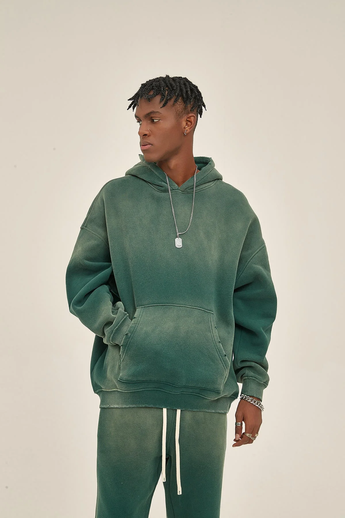 Tye Dyed Washed Men Dark Green Hoodie