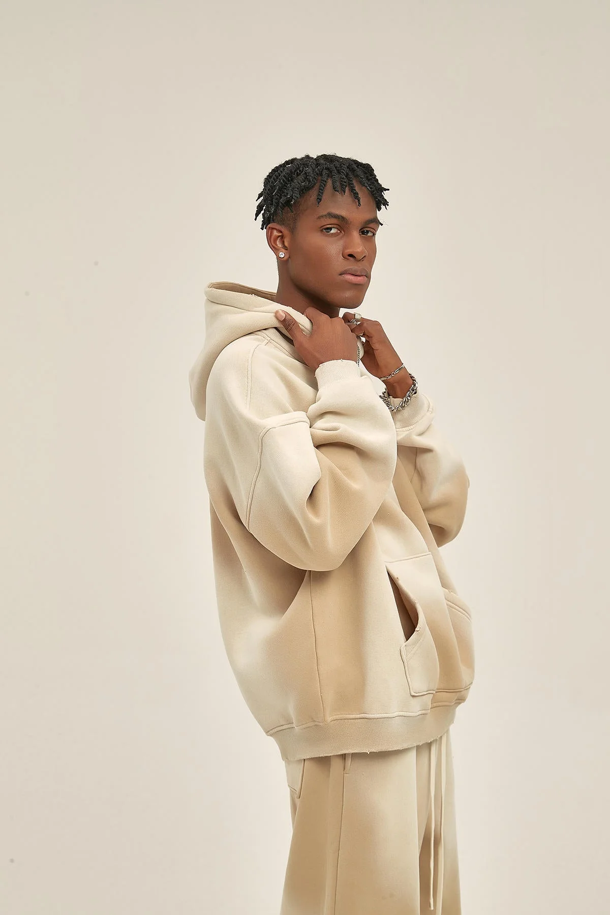 Tye Dyed Washed Men Beige Hoodie