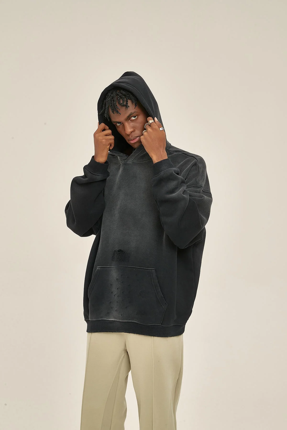 Tye Dyed Washed Men Black Hoodie