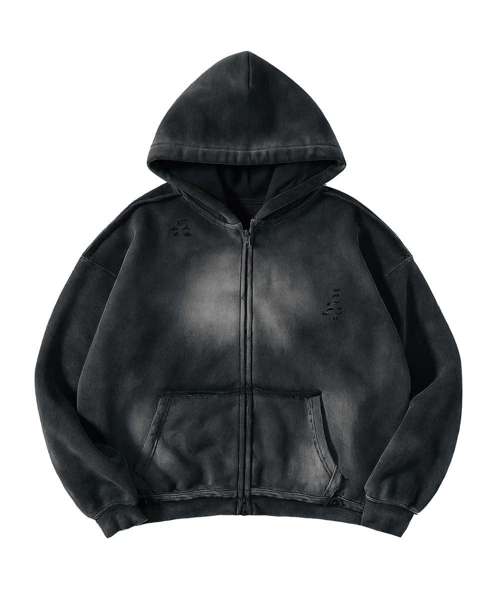 Washed Black Zip Hoodie
