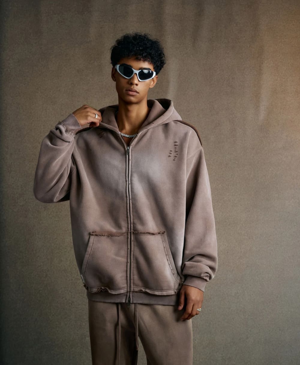 Alternative view of Washed Brown Zip Hoodie