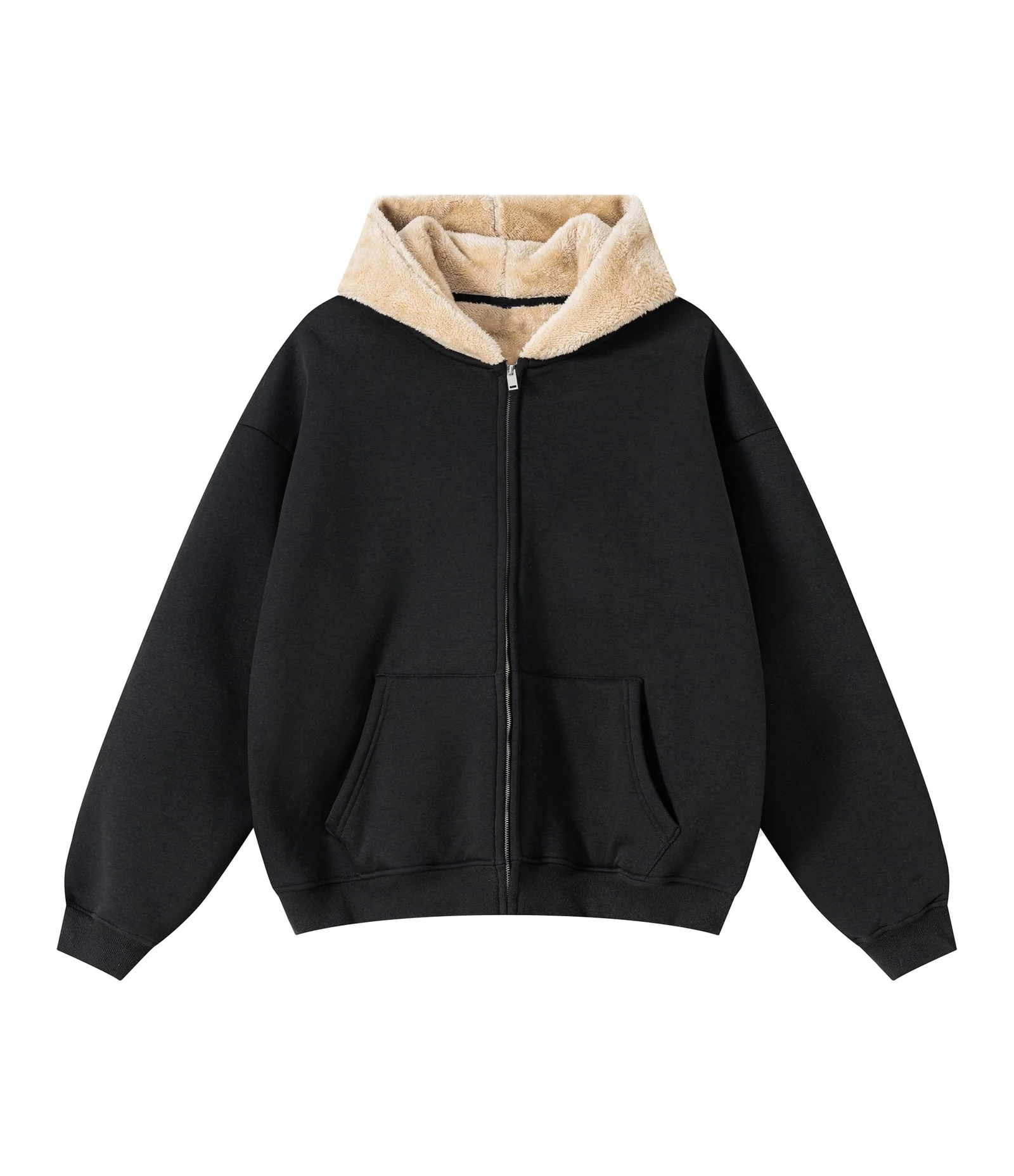 Fleece Zip Black Hoodie