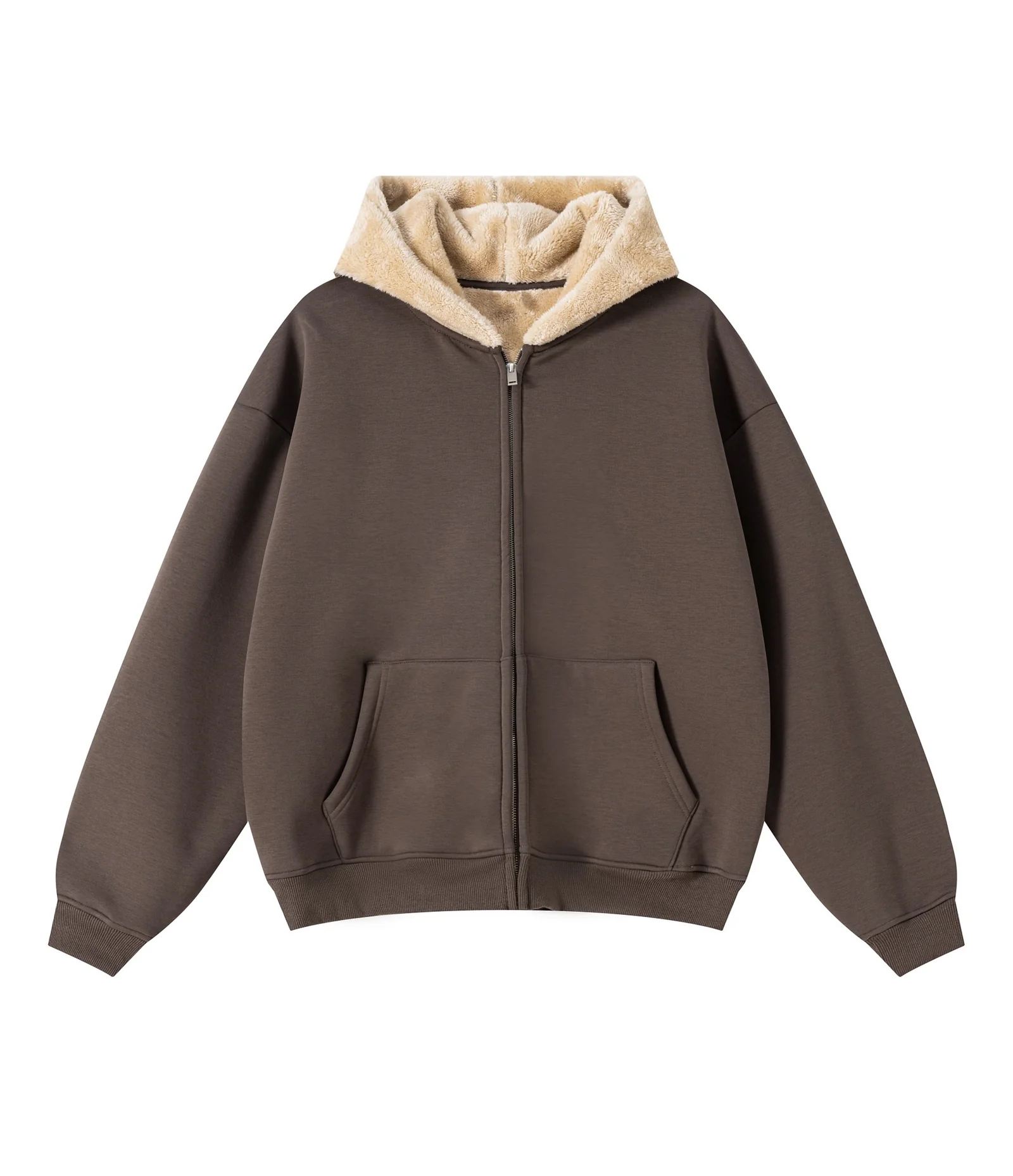 Fleece Zip Brown Hoodie