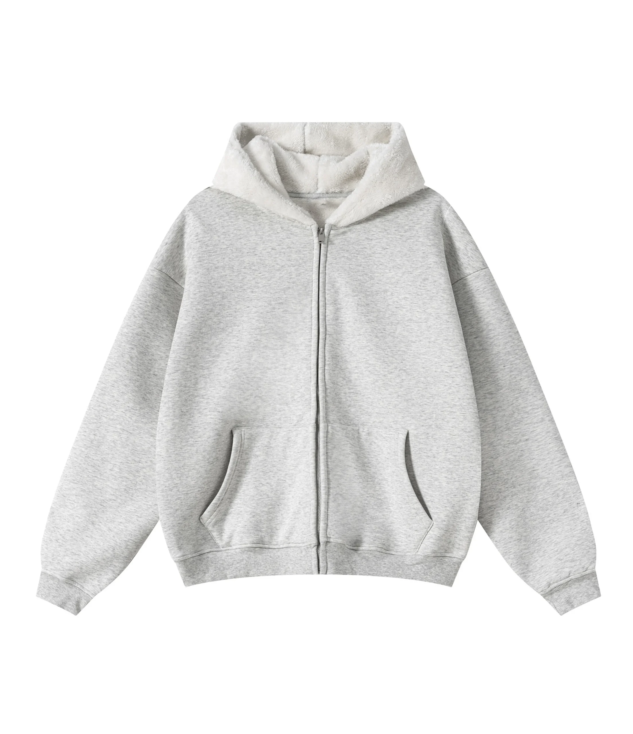 Fleece Zip White Hoodie