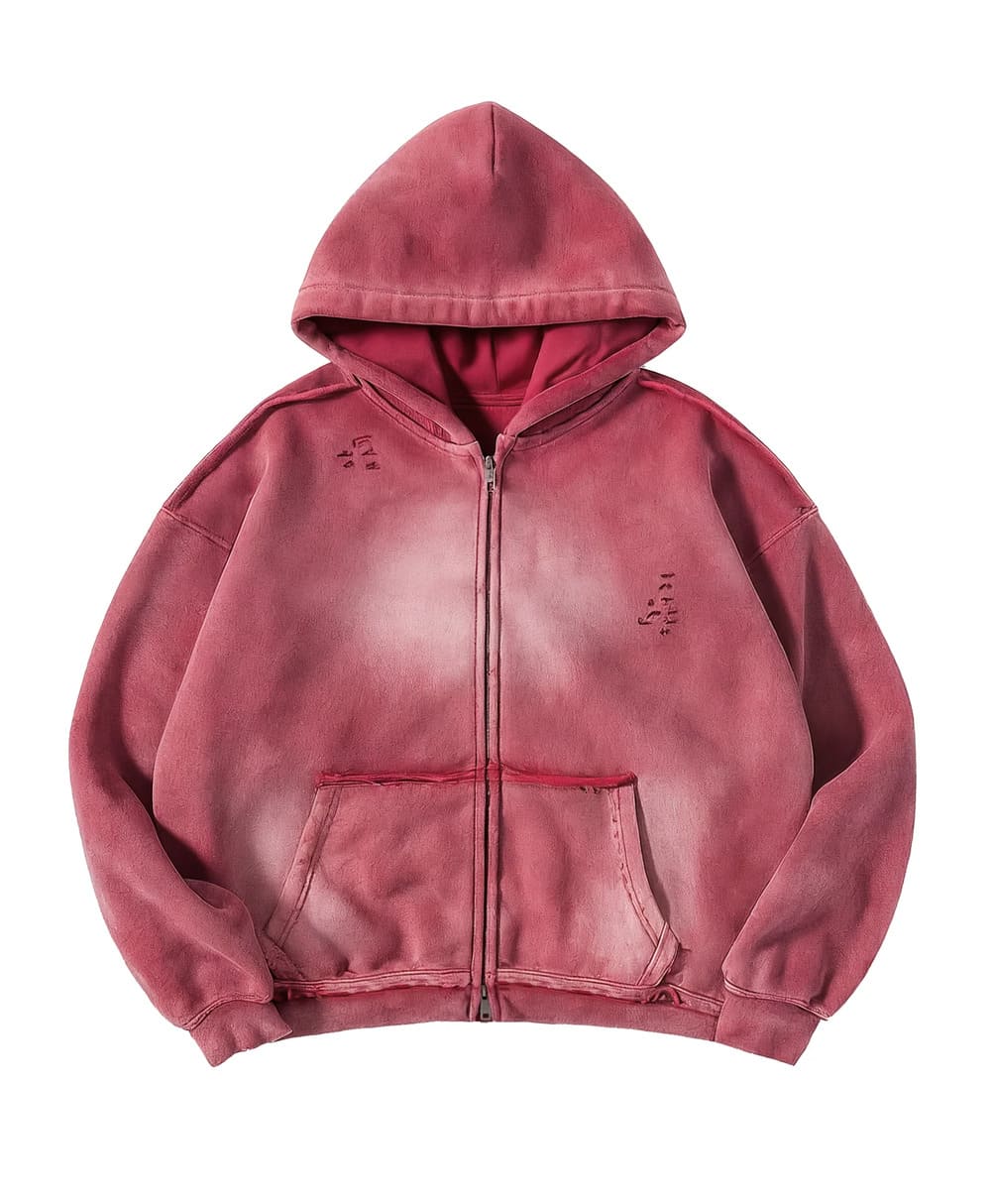 Washed Pink Zip Hoodie